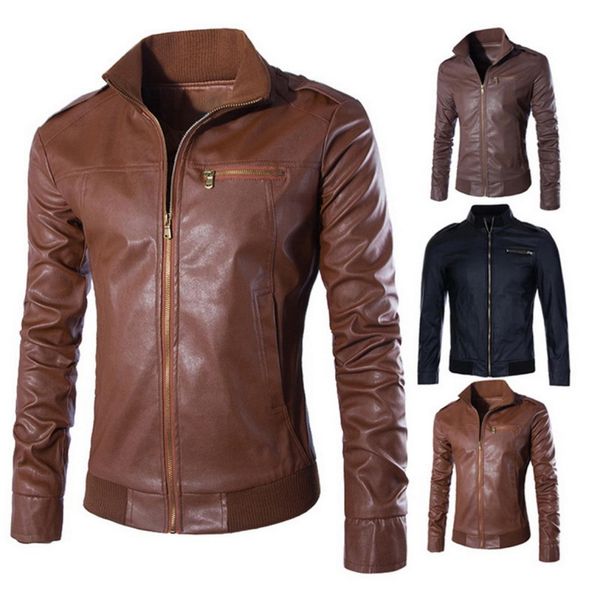 

oeak 2019 fashion autumn winter men pu leather jackets coats male long sleeve zipper coats windbreakers male drop 3467279, Black