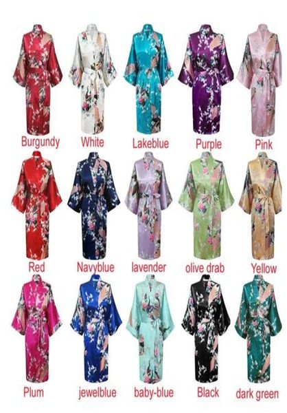 

womens solid royan silk robe ladies satin pajama lingerie sleepwear kimono bath gown pjs nightgown 17 colors36995553081, Black;red