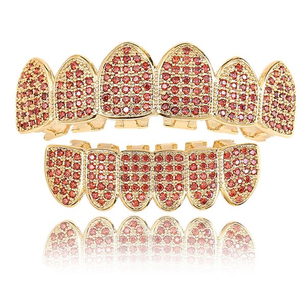 

hip hop vampire teeth red blue zircon dental teeth grillz men women gold grills teeth set fashion jewelry six 6 bottom tooth grills 1750, Black