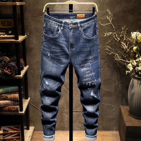 

men's jeans men harem loose baggy casual joggers hip hop style denim pants streetwear trousers man clothing252t, Blue