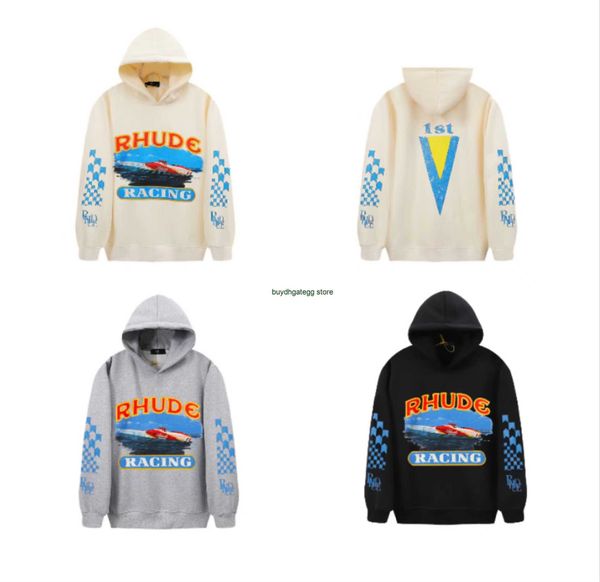 

qax3 men's hoodies sweatshirts 23ss autumn/winter american fashion brand new rhude airship print hip hop men's and women's lo, Black
