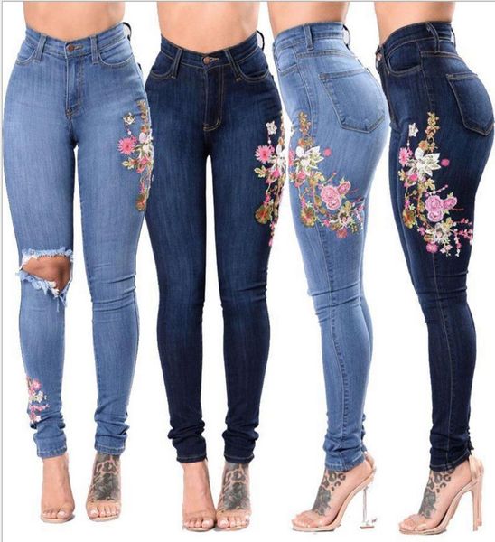 

songsanding 3xl womens denim floral embroidery high stretch jeans big yard light dark blue leggings pants high waist pants6437815