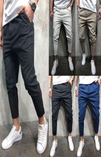 

2018 stylish men straight slim fit pencil pants skinny trousers workout 5 color m2xl4988123, Black