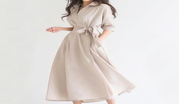 

casual dresses elegant dress women solid turn down collar onepiece korean female clothes summer 2022 office lady work4861115, Black;gray