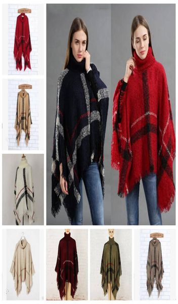 

plaid poncho scarf tassel fashion wraps women vintage knit scarves tartan winter cape grid shawl cardigan blankets cloak coat swea8584065, White;black