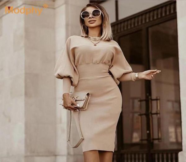 

casual dresses women knitted dress autumn winter slim lantern long sleeve ladies elegant party female sweater 20213651083, Black;gray