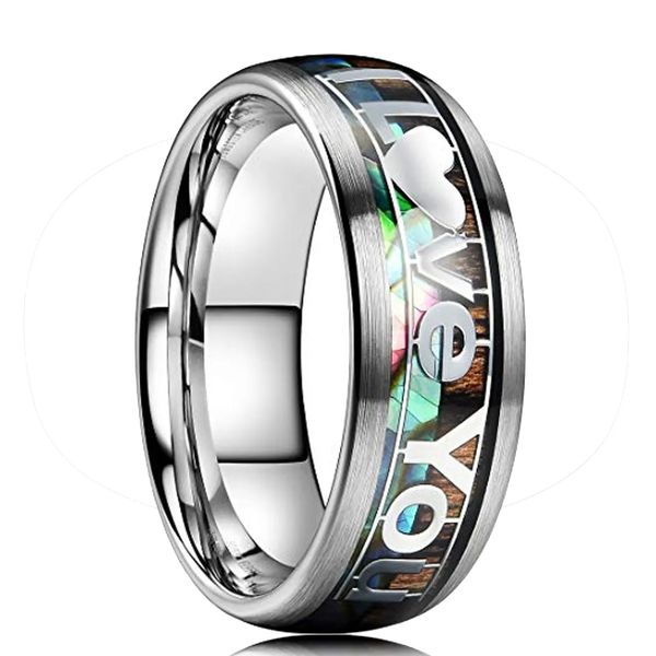 

fashion "i love you" letter stainless steel rings inlay koa wood and abalone shell rings for men women couple wedding jewelry, Silver