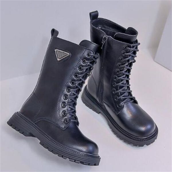 

children designer long boots fashion black pu leather boys girls side zipper mid-calf martin boot luxury chic winter kids shoes, Black;grey