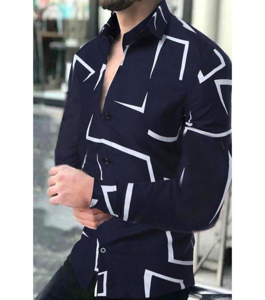 

men039s casual shirts 2021 geometric print men fashion turndown collar buttoned shirt autumn long sleeve cardigan streetwear8470426, White;black