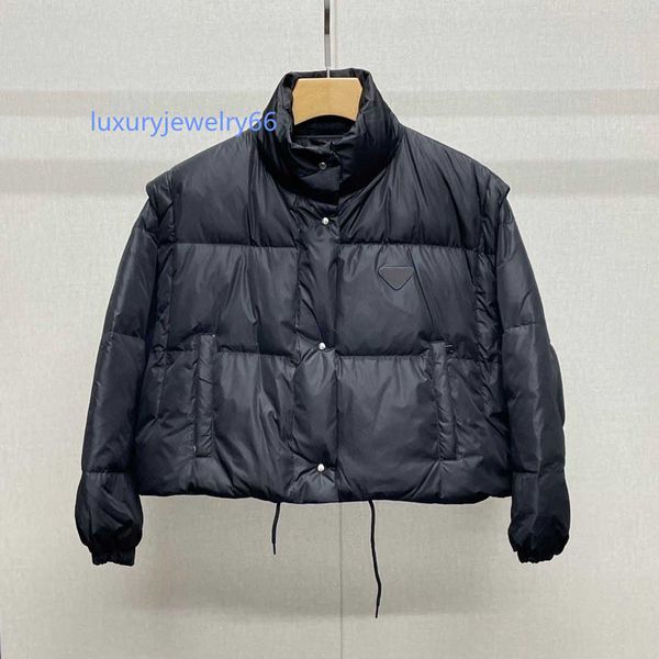 

designer luxury down jacket women parka fashion with inverted triangular sleeves removable downs parkas vest winter short coat jackets size, Black