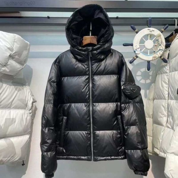 

prad classic women jackets short hooded down coats designer parkas fashion inverted triangle mens winter warm parker windbreaker 131317yqm, Black