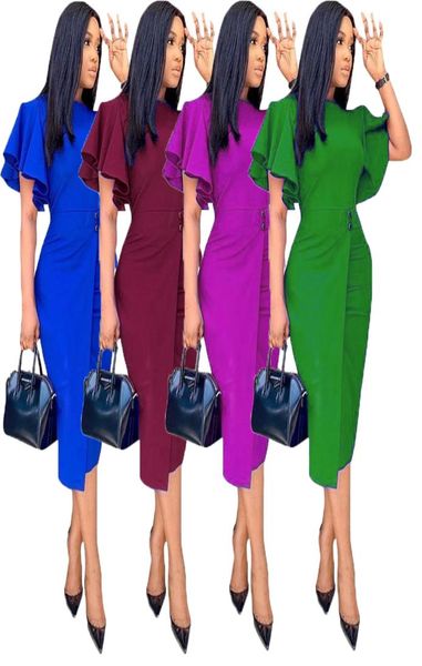 

womens clothing african european and american 2021 summer lotus leaf sleeve split tight bandage business dress plus size women clo7634289, Black;gray