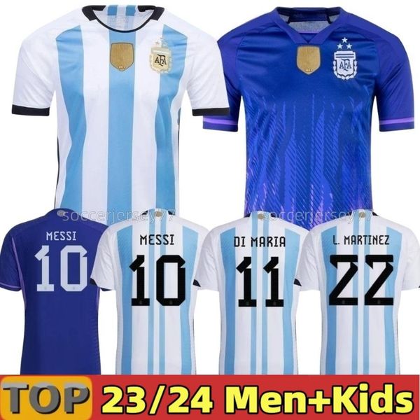 

argentina 3 stars soccer jerseys fans player version messis dybala martinez maradona de paul football shirt 22 23 men kids kit sets uniforms, Black;yellow