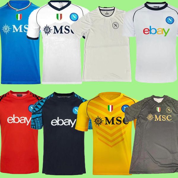 

23 24 napoli soccer jerseys maglia naples maradona 2023 zielinski anguissa olivera kvaratskhelia kids football shirt osimhen lozano ssc napo, Black;yellow