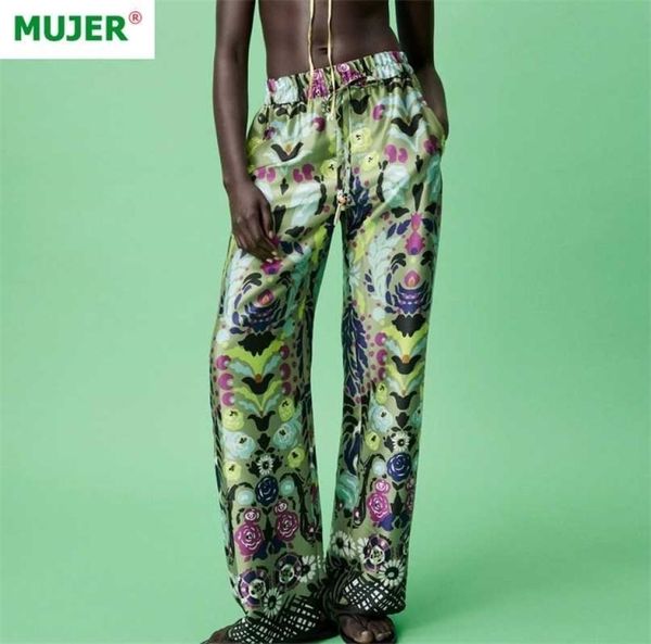 

za wide pants for women green print oversize high waist woman trousers summer baggy suits streetwear 2111152537464, Black;white