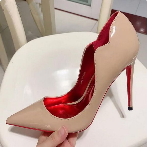 

new christian shoes cleavage cut red bottom pumps women pointed toes high heel shoes party dress slip on stiletto heels shinny nude black wh