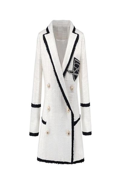 

plus size xxxl women high street long jackets runway beading double breasted solid color white slim chic blazers 20101634387, White;black