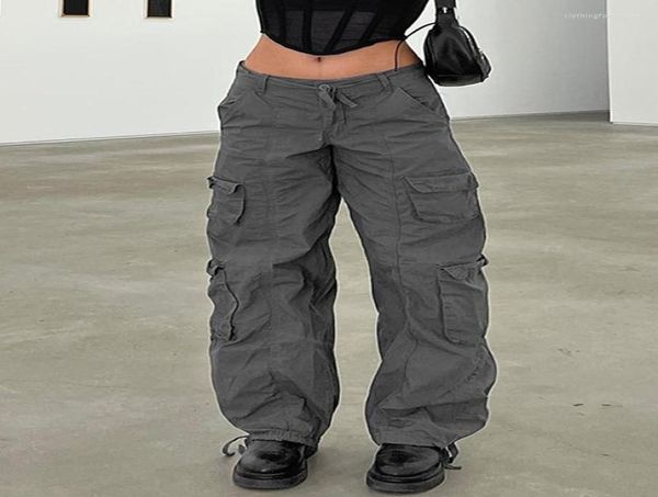 

women039s pants vintage overalls cargo baggy jeans women fashion 90s streetwear pockets wide leg high waist straight y2k denim 5209526, Black;white