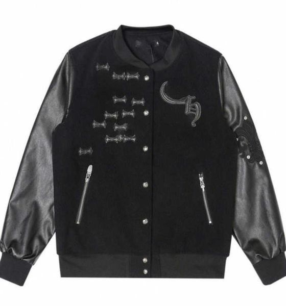 

puls size mens baseball jacket ch horseshoe embroidery overcoat cross designer jackets men women hiphop cardigan coat higher vers9749323, Black;brown