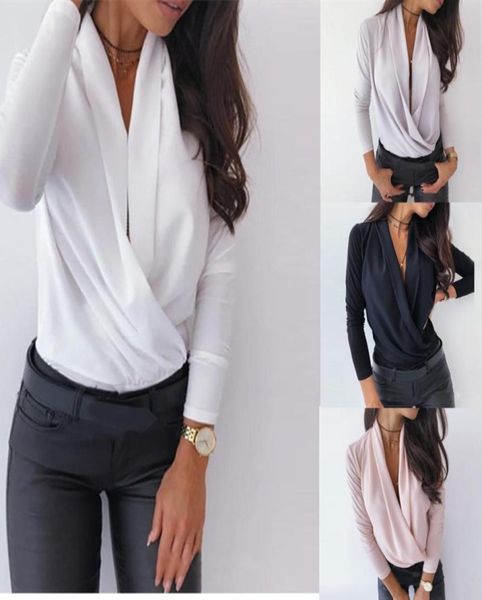 

womens ruched blouse shirts autumn solid long sleeve pullover elegant casual slim basic shirts drop5123269, White