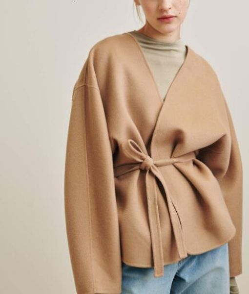 

womens jackets lunel jacket camel color cashmere blend overjackets drop shoulder vneck wrap coat waist belt long voluminous sleeves 230818, Black;brown