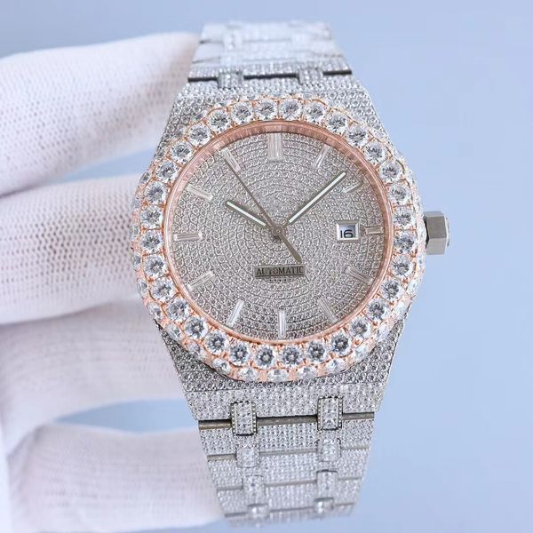 

2023 new zirconia watch men's watch automatic mechanical movement sapphire glass full diamond watch with large diamond bezel, Slivery;brown