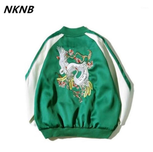

japanese satin sukajan embroidery bomber jacket men yokosuka souvenir jacket streetwear hip hop baseball13016114, Black;brown