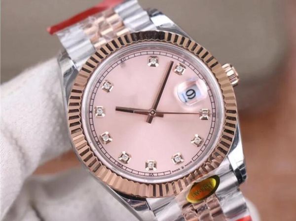 

kt factory 41mm 126331 cal a3235 automatic mens watch pink diamonds dial stick mark two tone rose gold steel bracelet watches bracelet gents, Slivery;brown
