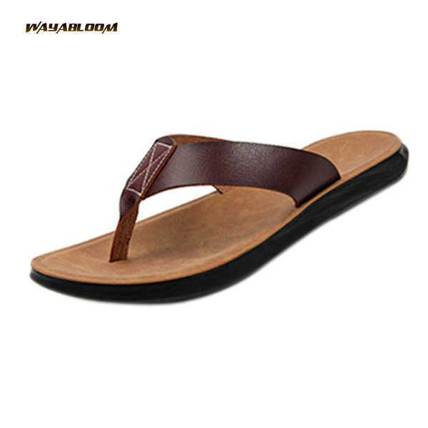 

2021 mens leather flip flop casual beach shoes, Black