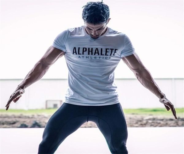 

men's t-shirts 2021 men t-shirt fitness slim fit shirts fit short sleeve cotton clothes fashion leisure o-neck alphalete printed tee155, White;black
