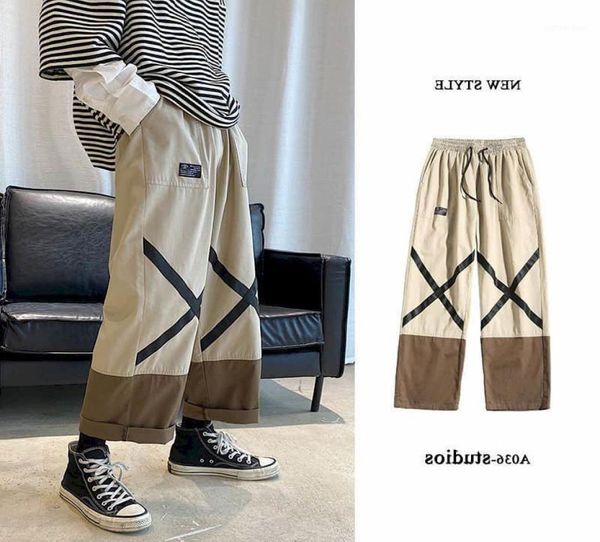 

men039s pants straight casual men hong kong style korean large size anklelength cargo trend allmatch wideleg bootcut trouse4380700, Black