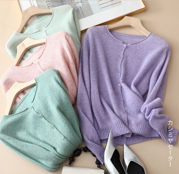 

womens knits tees naizaiga 100 cashmere oneck long sleeeve pink green purple autumn women cardigans sweater ksn217 230818, White