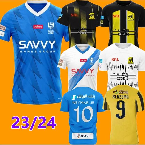

23 24 benzema al ittihad fc club soccer jerseys 2023 2024 kante romarinho home yellow away white third jota wine costa coronado hegazy men /, Black;yellow