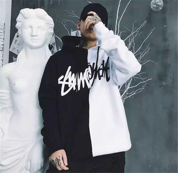 

men wolf paw hoodie fashion patchwork hooded oversized sweatshirt male casual autumn winter hiphop swag tyga streetwear hoodies x8349914, Black