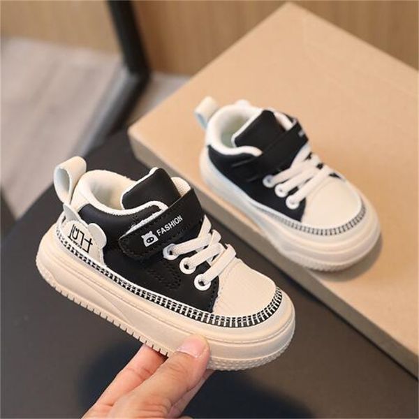 

new fashion children's sports shoes 2023 artificial leather spell color boys' sneakers elegant temperament trend shoe girls flats, Black