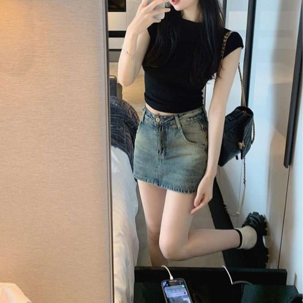 

yani summer vintage babes skirts a line jeans half length skirt small woman, Black