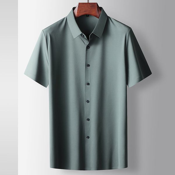 

mens t-shirt summer micro-elastic seamless short sleeve shirt version youth lapels light luxury business casual t-shirt, Black;brown