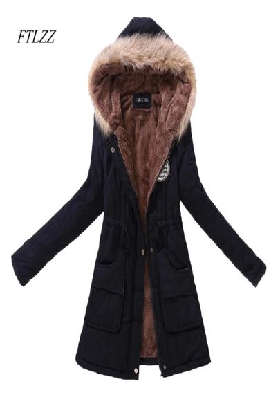 

ftlzz new autumn winter women jacket cotton padded casual slim coat emboridery hooded parkas ps size 3xl wadded overcoat 2011028660954, Black