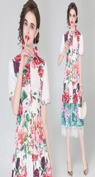 

highend floral dress short sleeve lace ruffle womens summer dresses fashion elegant lady printed dress party dresses3554523, Black