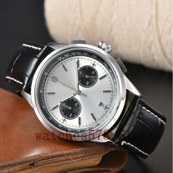 

mens quartz movement watch all dials working automatic date men watches luxury fashion mens full leather strap movement ross wristwatches, Slivery;brown