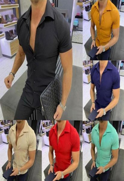 

solid formal shirt for men white black short sleeve button shirts casual slim fit summer clothing chemise homme manche court 218902102