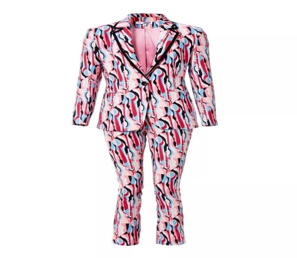 

europe and the united states autumn show one buckle floral suit jacket printed feet pants two sets37738608969271, White;black