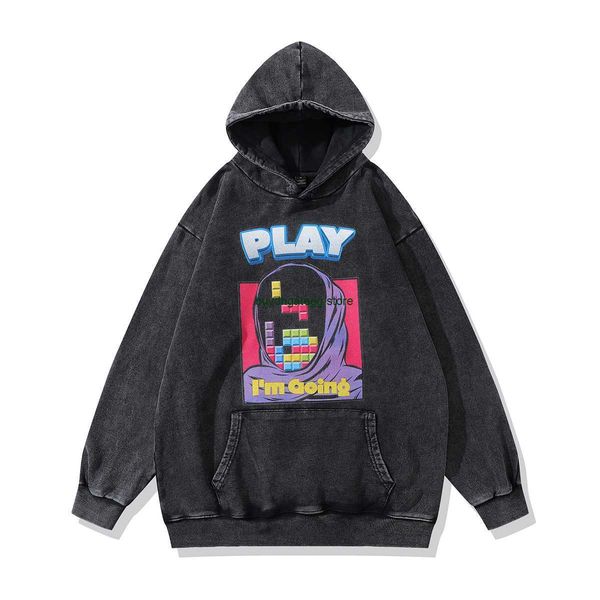 

70ch men's hoodies sweatshirts 2023 rhude sweater made old wash loose fashion new pullover hoodie, Black