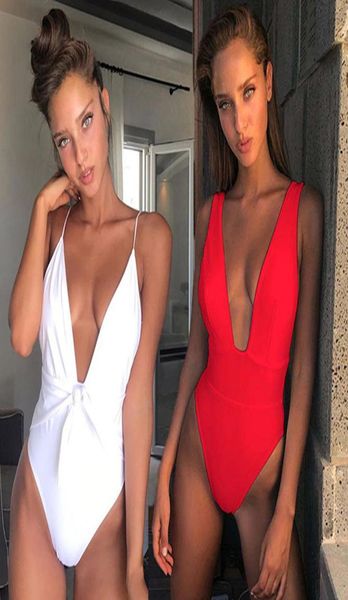 

seazea solid one piece swimsuit women v bikinis backless bathing suit swimwear new summer beachwear female monokini biquini4299422, White;black