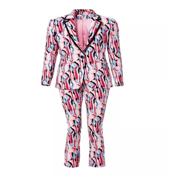 

europe and the united states autumn show one buckle floral suit jacket printed feet pants two sets37738609430245, White;black