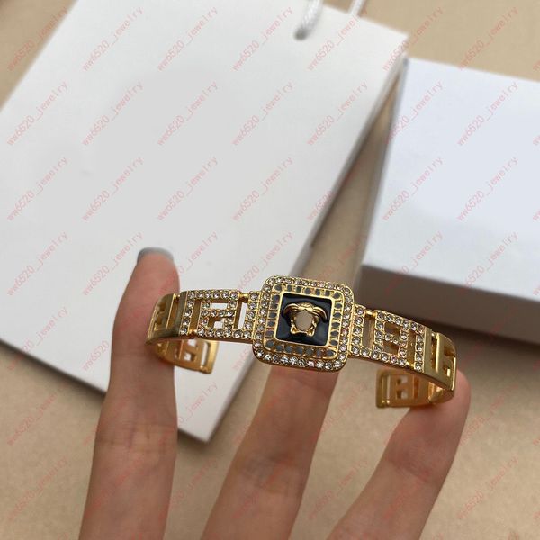 

wide cuff designer jewelry brass material embed zircon hollow interlock float carved portrait bracelets, fashion trend ladies, christmas, ea, White