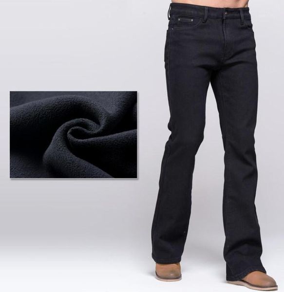 

grg mens winter boot cut jeans thicken warm stretch denim black jeans slim slightly flare pants fleece17221898, Blue