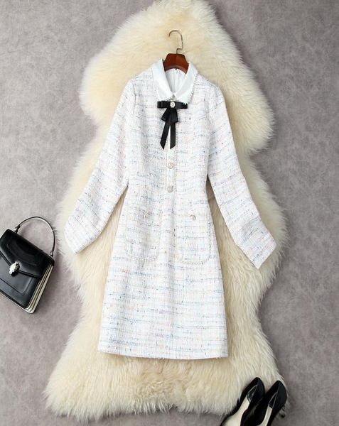 

european and american women039s clothing winter 2022 new long sleeve peaded lapels and bow ties fashionable tweed dress5254376, Black;gray