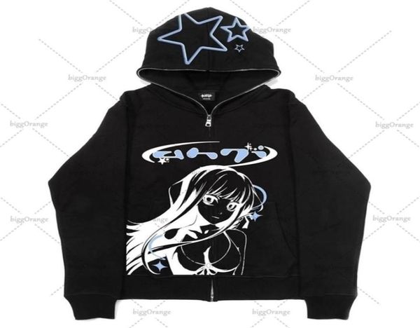 

womens hoodies sweatshirts y2k star anime print zip hoodie women loose couple japan harajuku style 90s retro casual oversized8071038, Black