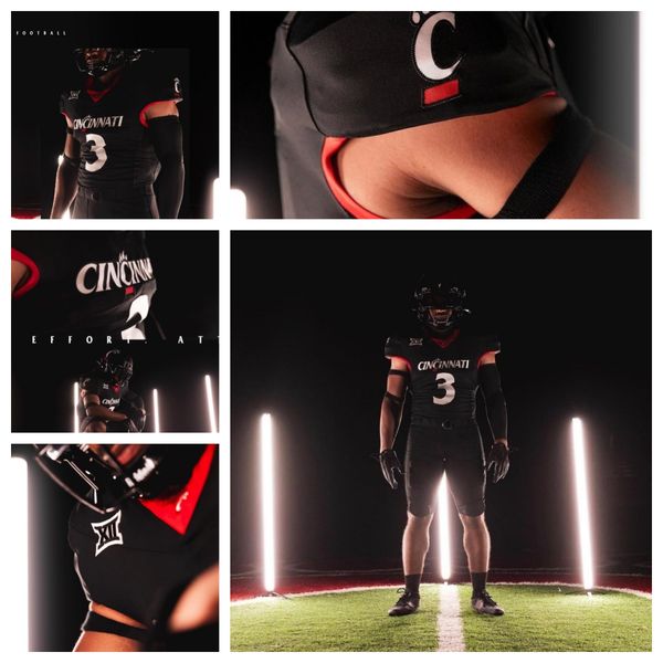 

2023 cincinnati bearcats 5 d.j. taylor 90 jalen hunt 67 luke kandra 55 mao glynn ii 14 rayquan adkins 17 brian simms iii 79 ethan green 13 k, Black